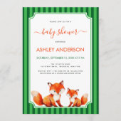 Fox Mama and Baby Shower Green Stripes Cute 招待状 (正面)