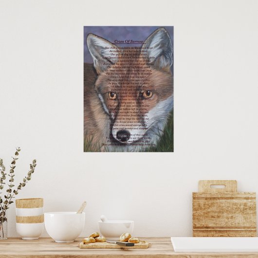 fox painting with original wildlife poem ポスター (キッチン)