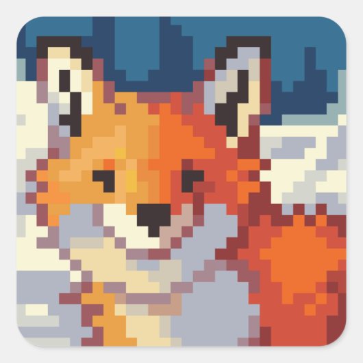 Fox, pixelart, Pixel Art スクエアシール (正面)