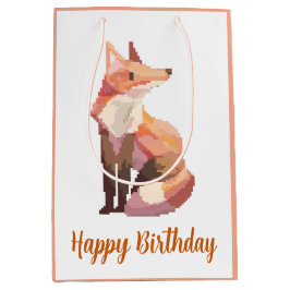Fox Pixelart, Pixel Art, happy birthday ミディアムペーパーバッグ