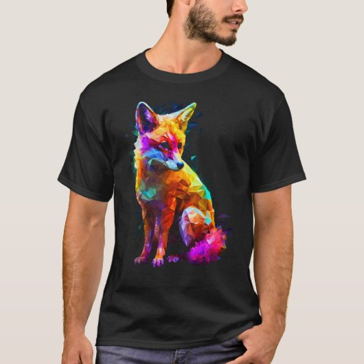 Fox Polygon Colourful Animal Animal Fox Tシャツ (正面)
