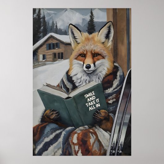 Fox Reading Ski Art Print Motivational Winter ポスター (正面)