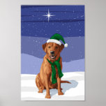 Fox Red Labrador Retriever Christmas Dog ポスター<br><div class="desc">Fox Red Labrador Retriever Christmas Dog wearing Santa cap and scarf.</div>