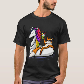 Fox Riding A Unicorn Float Tシャツ