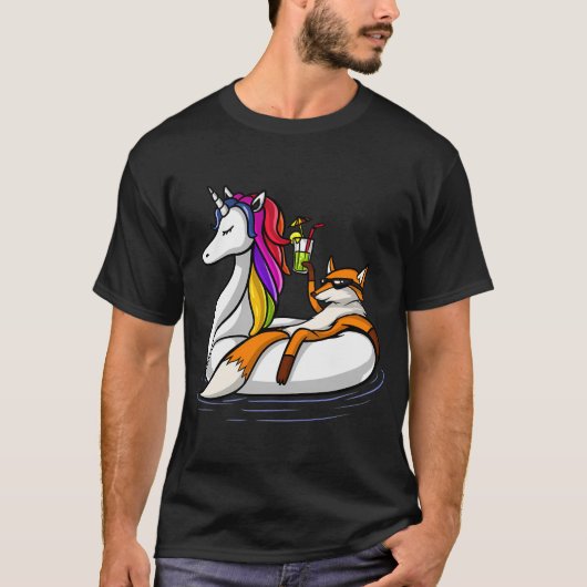 Fox Riding A Unicorn Float Tシャツ (正面)