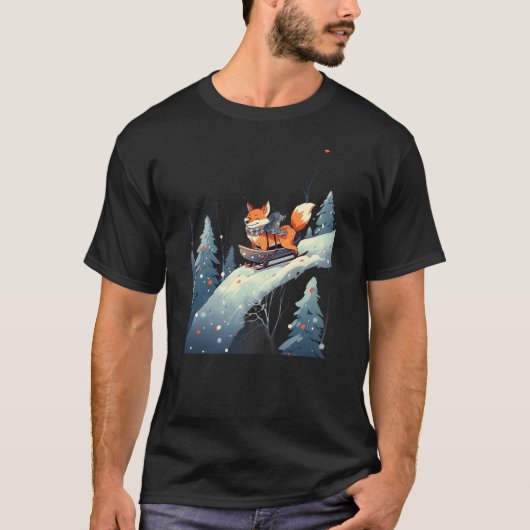Fox Riding Sled Sledge Sleighing Snow Sledging Win Tシャツ (正面)