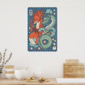 Fox Spirit and Dragon Print Japanese-Inspired Art ポスター (キッチン)