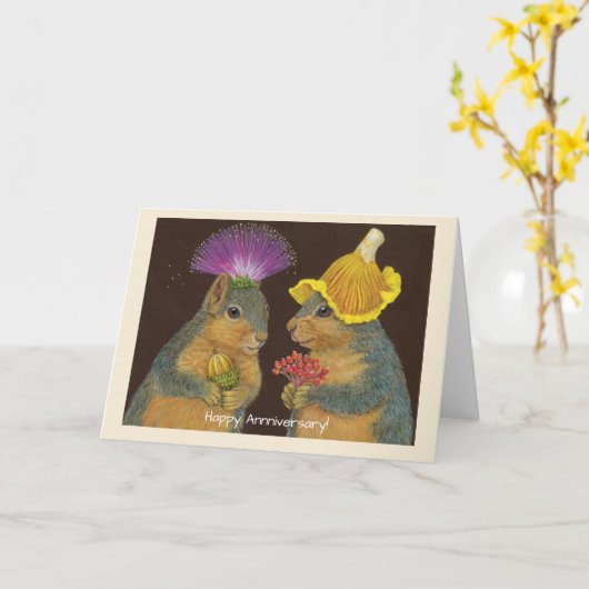 Fox squirrel anniversary card カード (黄色い花)