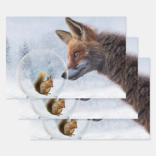 Fox Squirrel Winter Snow Globe ラッピングペーパーシート (セット)