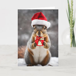 Fox Squirrel with a Santa Hat Christmas シーズンカード