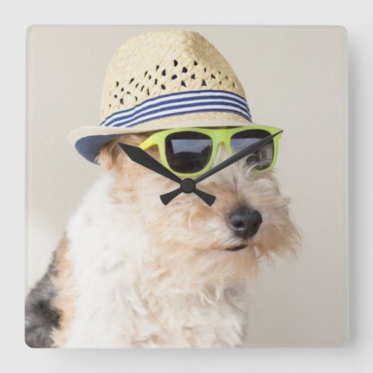Fox Terrier スクエア壁時計 (正面)