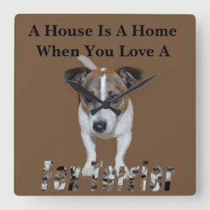 Fox Terrier And Fox Terrier Love Logo, スクエア壁時計