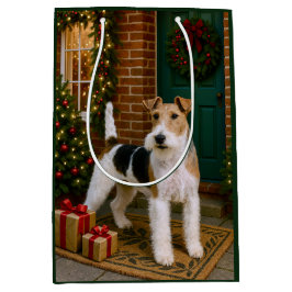 Fox Terrier Holiday ミディアムペーパーバッグ