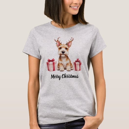 Fox Terrier Reindeer Tシャツ (正面)