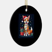 Fox Terrier Xmas Lighting Santa Fox Terrier Dog Ch セラミックオーナメント (右)