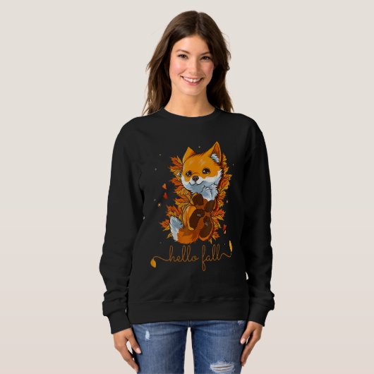 Fox Thanksgiving Fall Autumn Hello Fall Cute Fox スウェットシャツ (正面フル)
