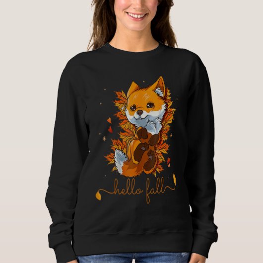 Fox Thanksgiving Fall Autumn Hello Fall Cute Fox スウェットシャツ (正面)