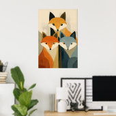 Fox Trio Art Print, Stylized Faces, Orange and ポスター (ホームオフィス)