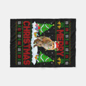Fox Ugly Xmas Sweater Funny Fox Animal Merry Chris フリースブランケット (正面(横))