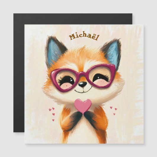 Fox Valentine's Day Heart Badge Kids School (正面/裏面)