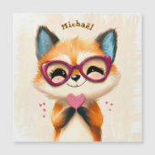 Fox Valentine's Day Heart Badge Kids School (正面)