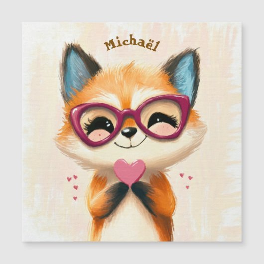 Fox Valentine's Day Heart Badge Kids School (正面)