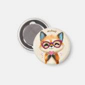 Fox Valentine's Day Heart Badge - Kids School  マグネット (正面/裏面)