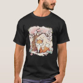 Fox Vaporwave Under Cherry Blossom Japanese Aesthe Tシャツ (正面)