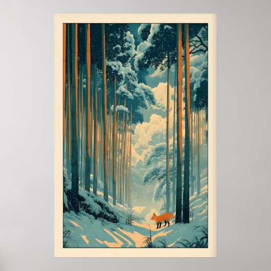 Fox Wall Art Print Winter Bamboo Forest - Vertical ポスター (正面)