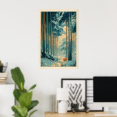 Fox Wall Art Print Winter Bamboo Forest - Vertical ポスター (ホームオフィス)