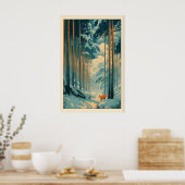 Fox Wall Art Print Winter Bamboo Forest - Vertical ポスター (キッチン)