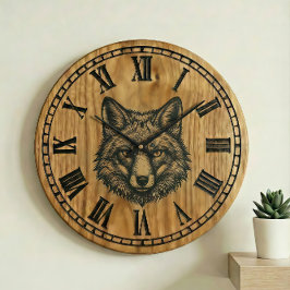 Fox Wall Clock - Wildlife Wooden Style  ラージ壁時計