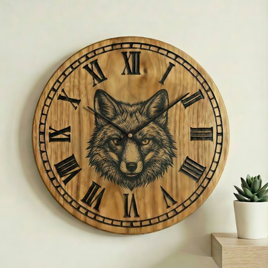 Fox Wall Clock - Wildlife Wooden Style  ラージ壁時計