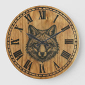 Fox Wall Clock - Wildlife Wooden Style  ラージ壁時計 (正面)