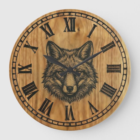 Fox Wall Clock - Wildlife Wooden Style ラージ壁時計 (正面)