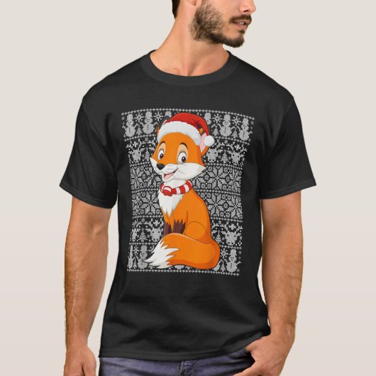 Fox Wearing Santa Hat Men Women Kids Ugly Christma Tシャツ (正面)