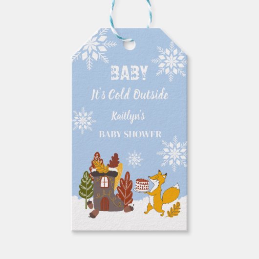 Fox Winter Snowflakes Baby Shower Gift  ギフトタグ (正面)