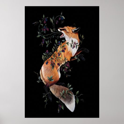 Fox with Berries and Bees- Giclee Print from ポスター (正面)