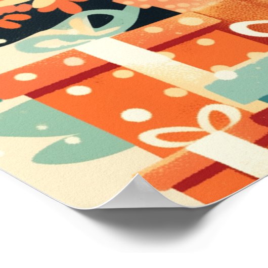 Fox with Christmas Tree and Gifts ポスター (角)