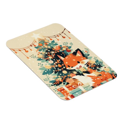 Fox with Christmas Tree and Gifts マグネット (右側)