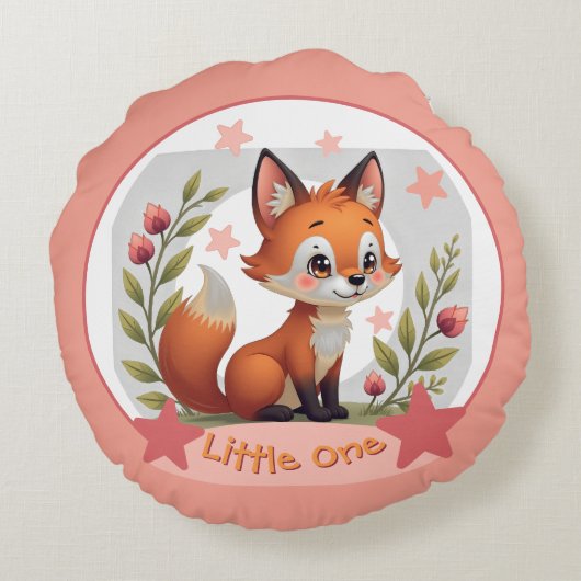 Fox With Name Typography ラウンドクッション (裏面)