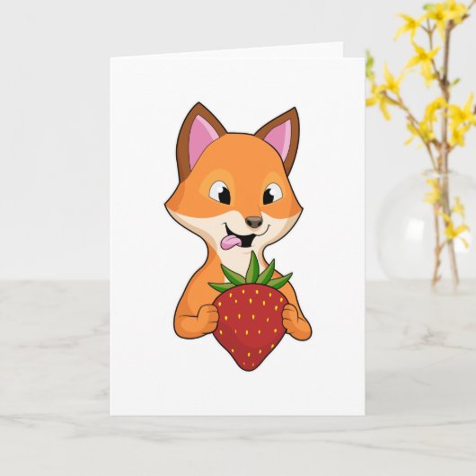 Fox with Strawberry カード (黄色い花)