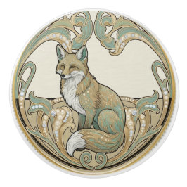 Fox Woodland Sage Green & Gold Art Deco Nouveau セラミックノブ