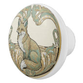 Fox Woodland Sage Green & Gold Art Deco Nouveau セラミックノブ (右)