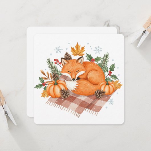 Foxand pumpkins thanksgiving card カード (正面/裏面インサイチュ)