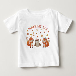 Foxes and Owl Woodland Fall Birthday Party ベビーTシャツ
