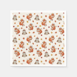 Foxes and Owl Woodland Fall Kids Birthday Party スタンダードカクテルナプキン