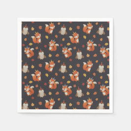 Foxes and Owl Woodland Fall Kids Birthday Party スタンダードカクテルナプキン