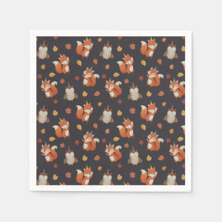 Foxes and Owl Woodland Fall Kids Birthday Party スタンダードカクテルナプキン