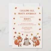 Foxes and Owl Woodland Fall Kids Birthday Party 招待状 (正面)